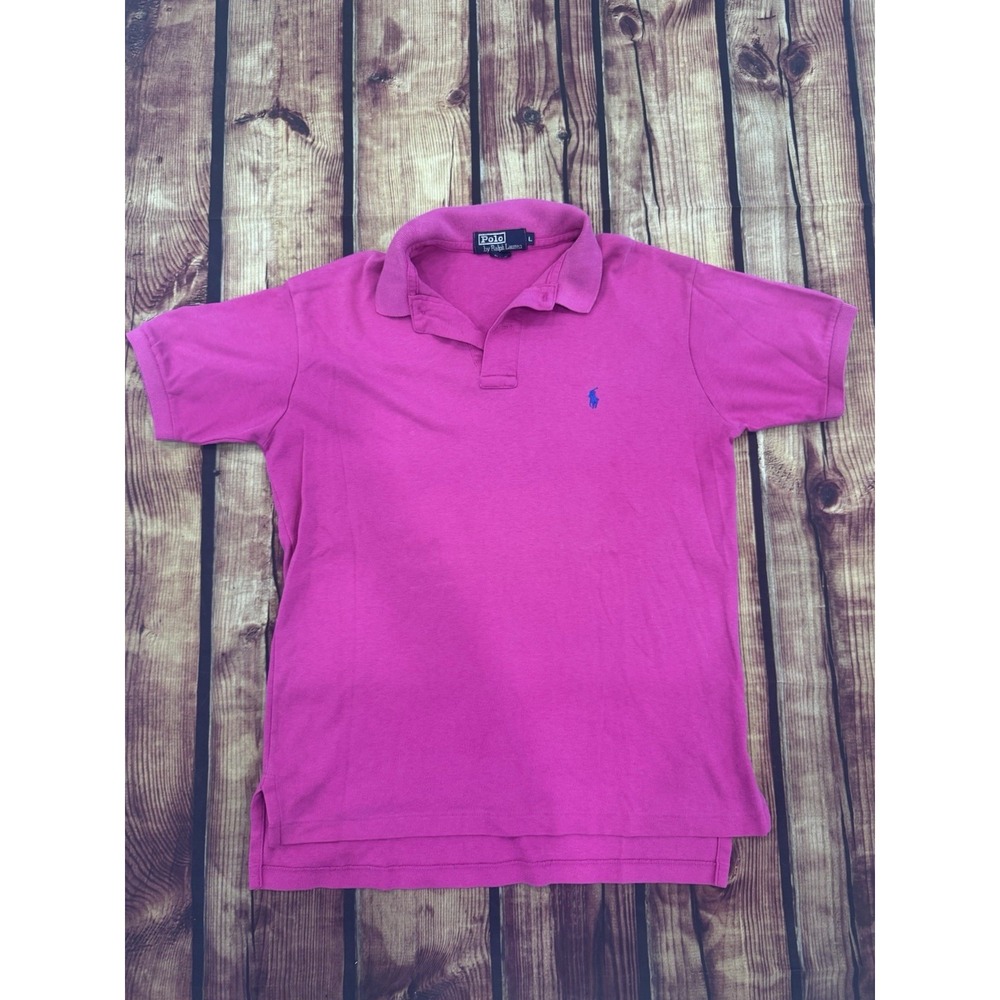 Polo by Ralph Lauren Men's L Pink Solid Short Sleeve Collared Polo Shirt Logo